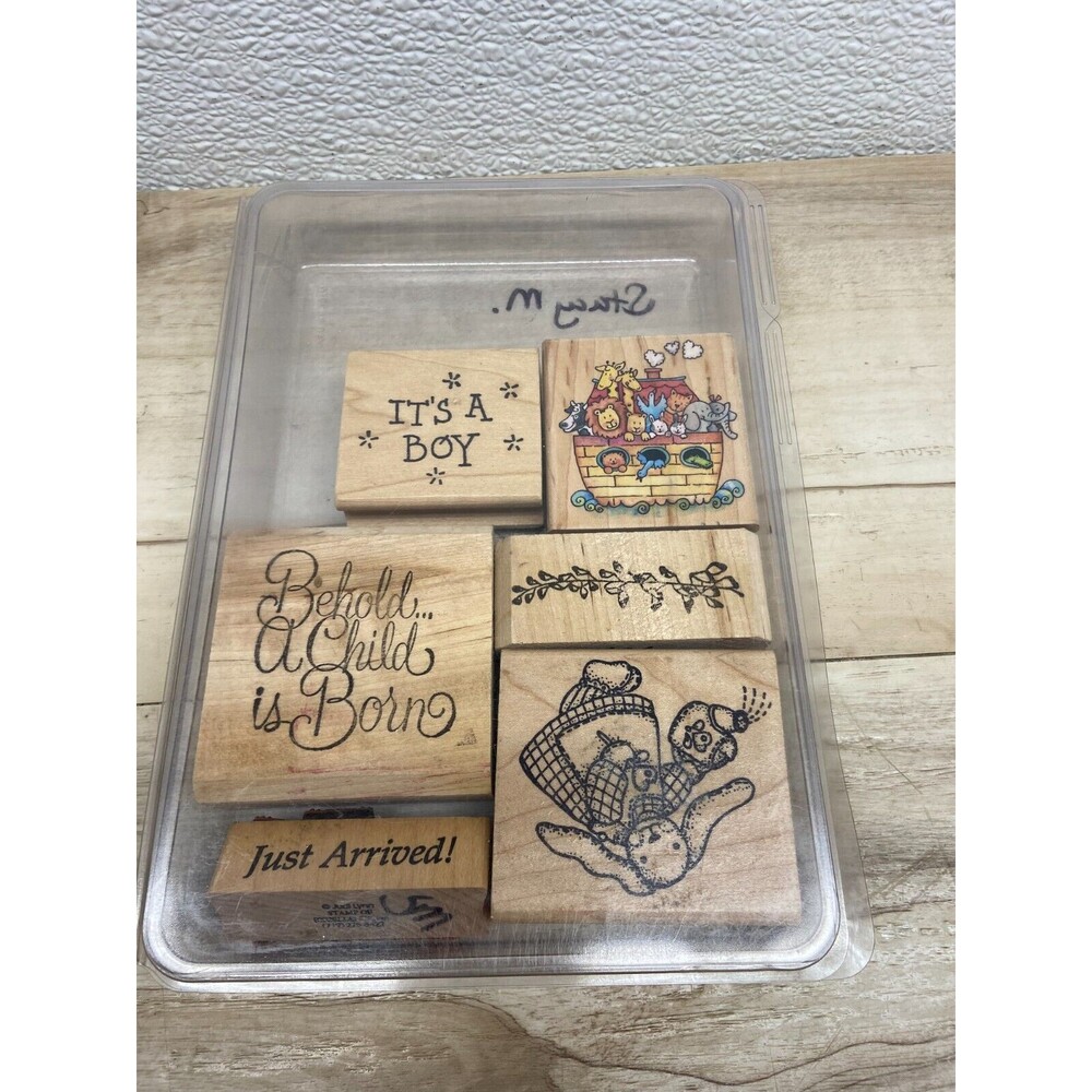 Set Of 6 Mixed Brands Wood Mounted Rubber Stamps